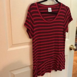 Cabi red stripe T with bottom ruffle, Small.